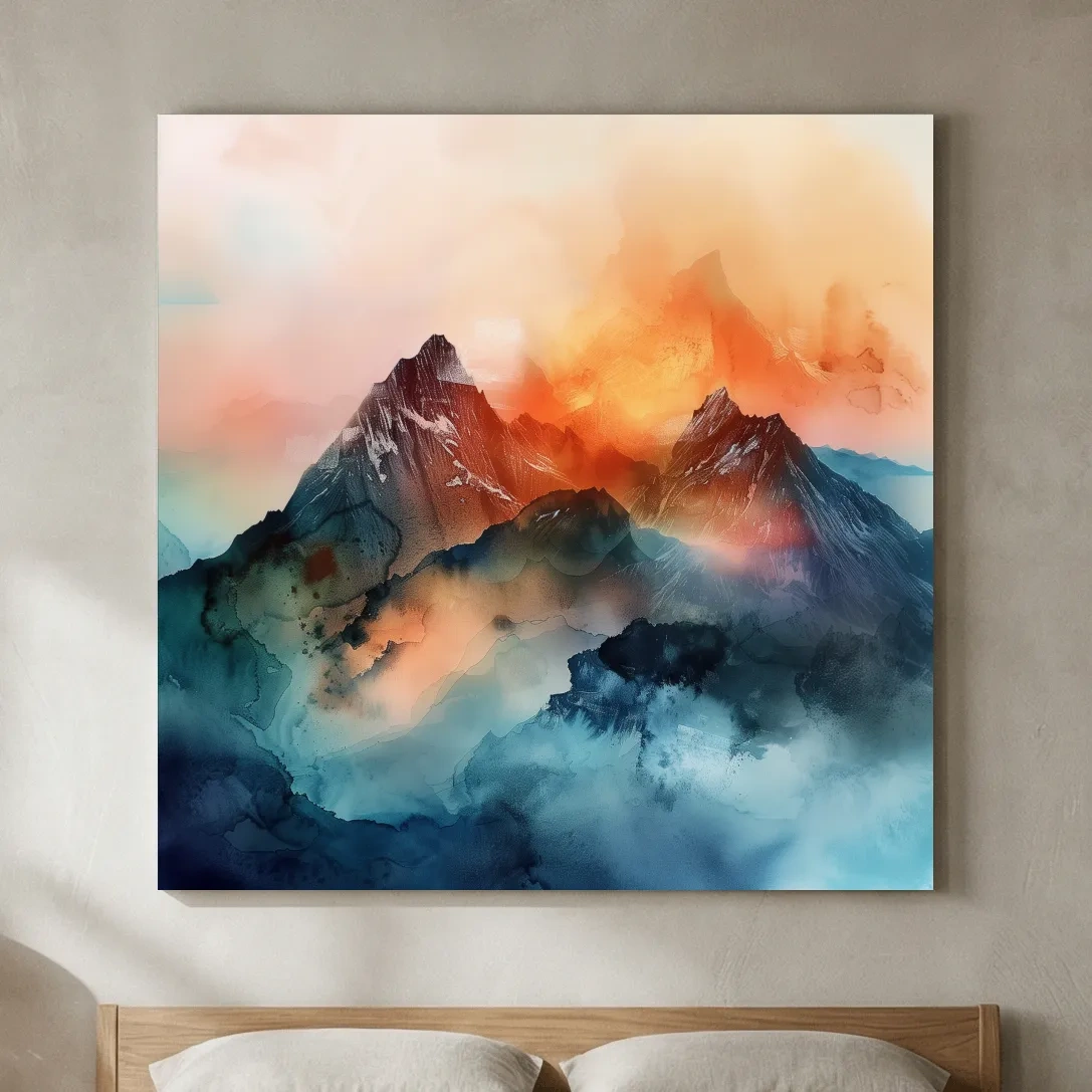 Vibrant Abstract Alpine Mountain Sunrise - Watercolor Landscape Artwork