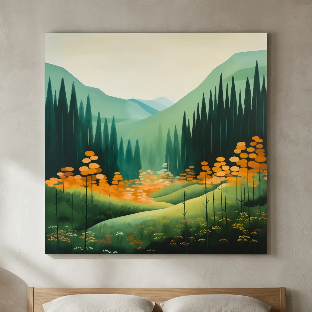 Serene Alpine Valley Pine Forest - Autumn Mountain Landscape Wall Art
