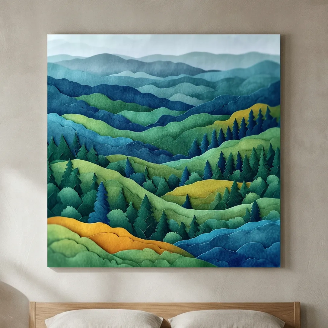 Layered Papercut Mountain Forest Landscape - 3D Effect Wall Art