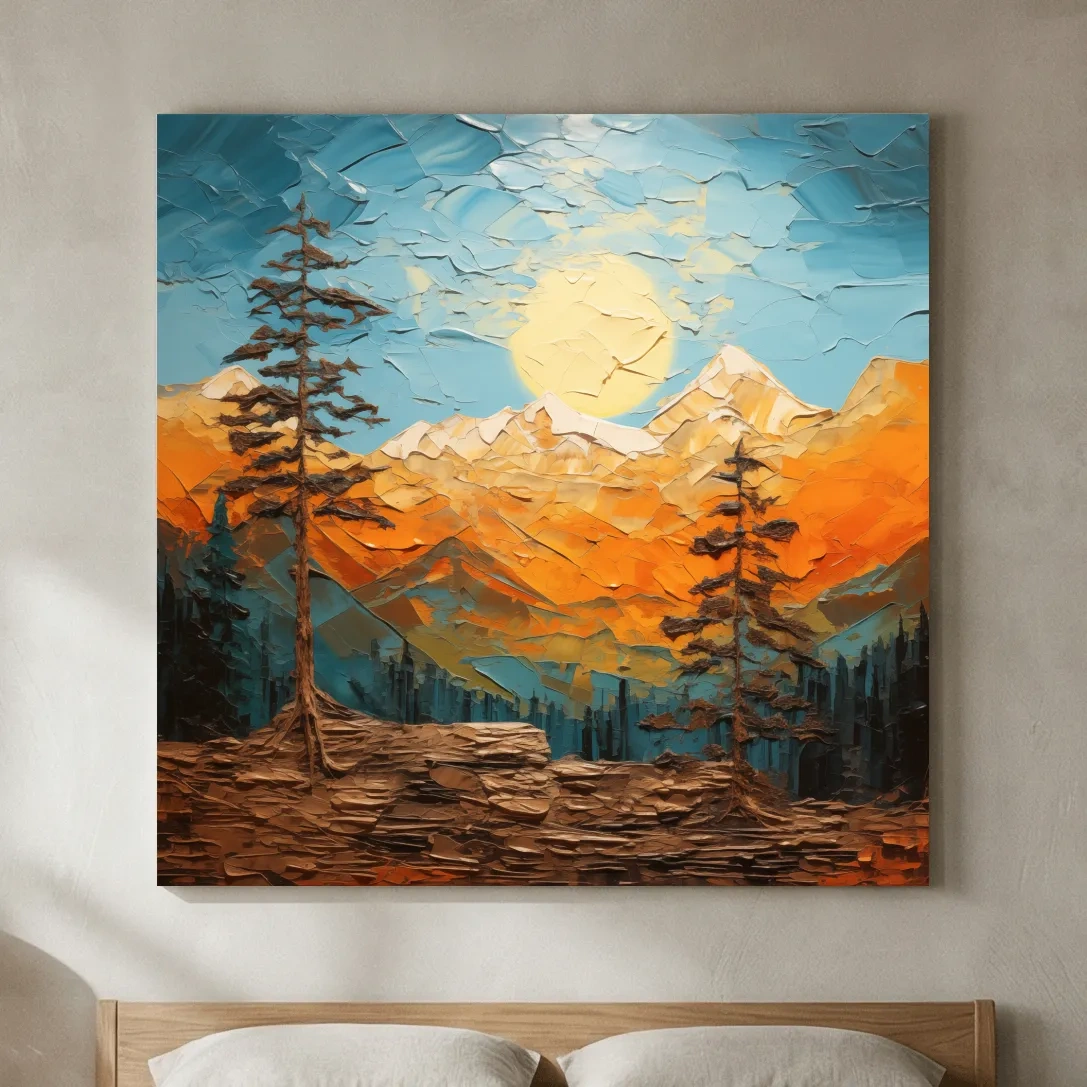 Impasto Style Mountain Sunrise Landscape - Bold Alpine Wall Art