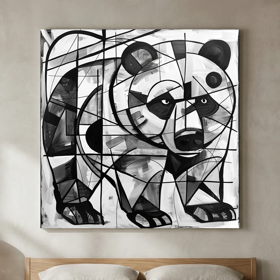 Abstract Cubism Bear Portrait Painting - Modern Wildlife Wall Art