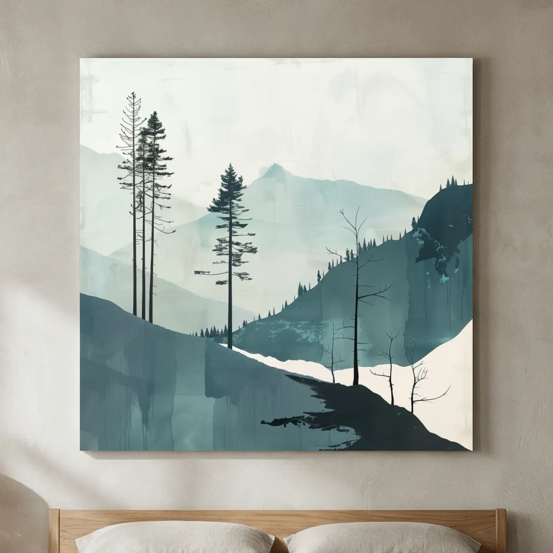 Minimalist Nordic Forest Artwork - Scandinavian Alpine Mountain Wall Art