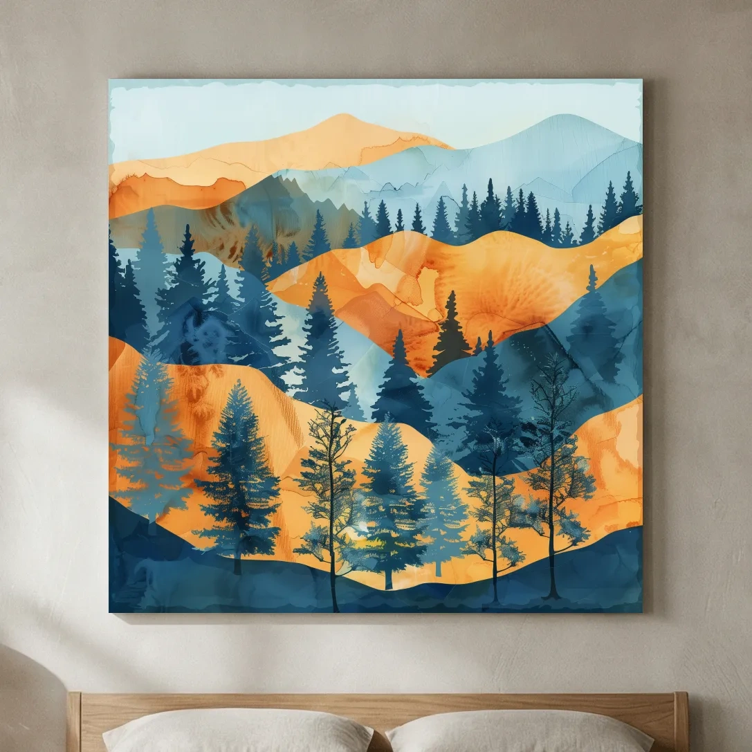 Abstract Alpine Mountain Forest Landscape - Modern Watercolor Style Wall Art