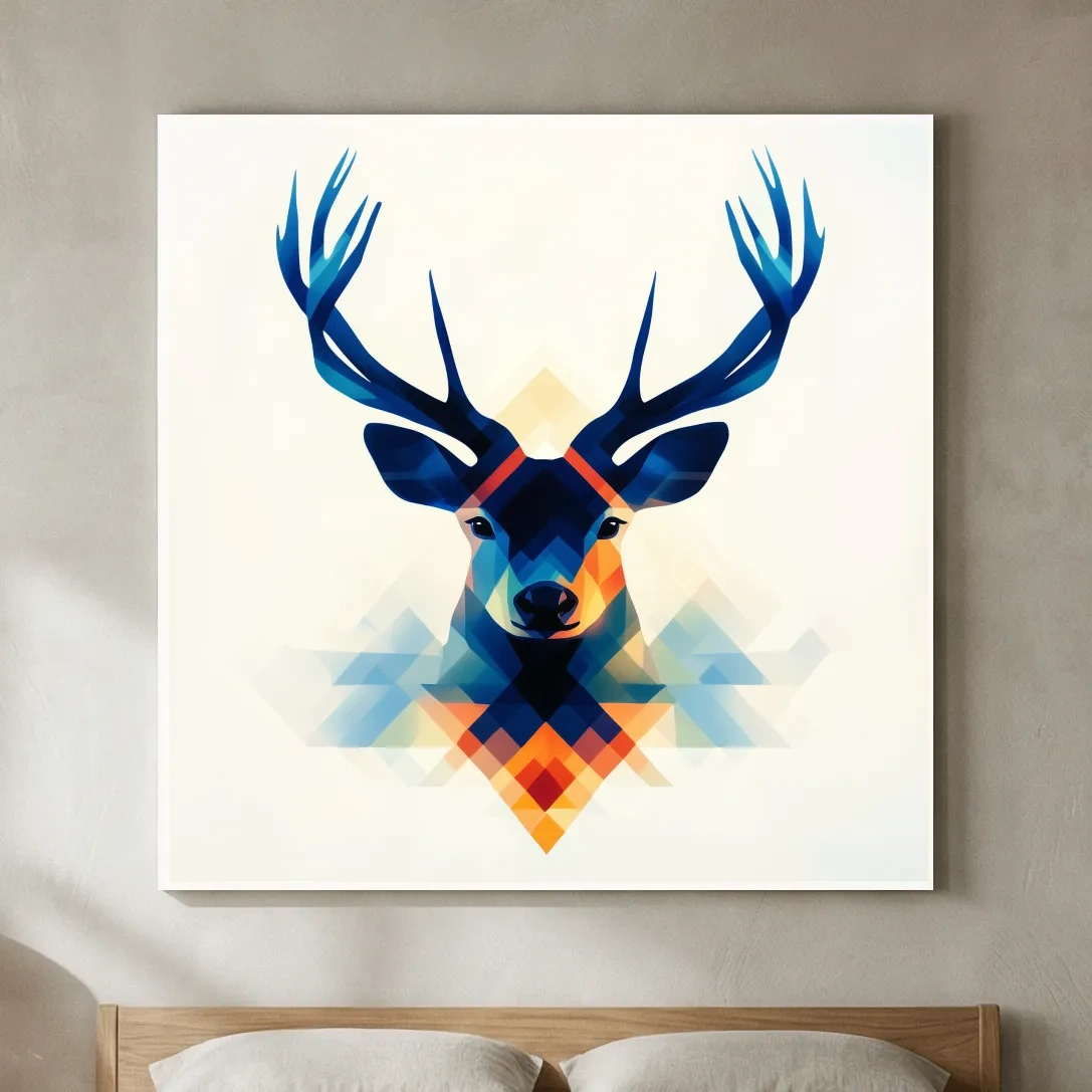 Geometric Stag Head Illustration - Colorful Abstract Wildlife Wall Art