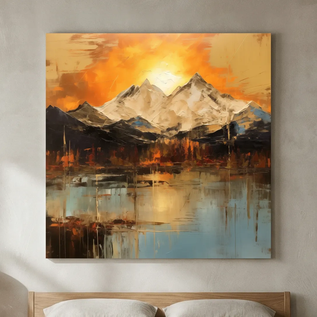 Abstract Mountain Lake Sunset - Textured Effect Alpine Wall Art