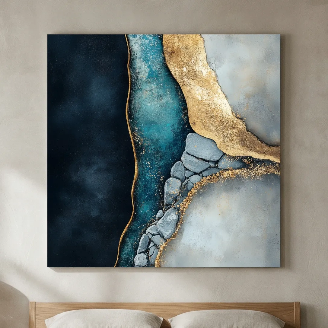 Luxe Gold Abstract Geode River - Modern Resin Style Wall Art