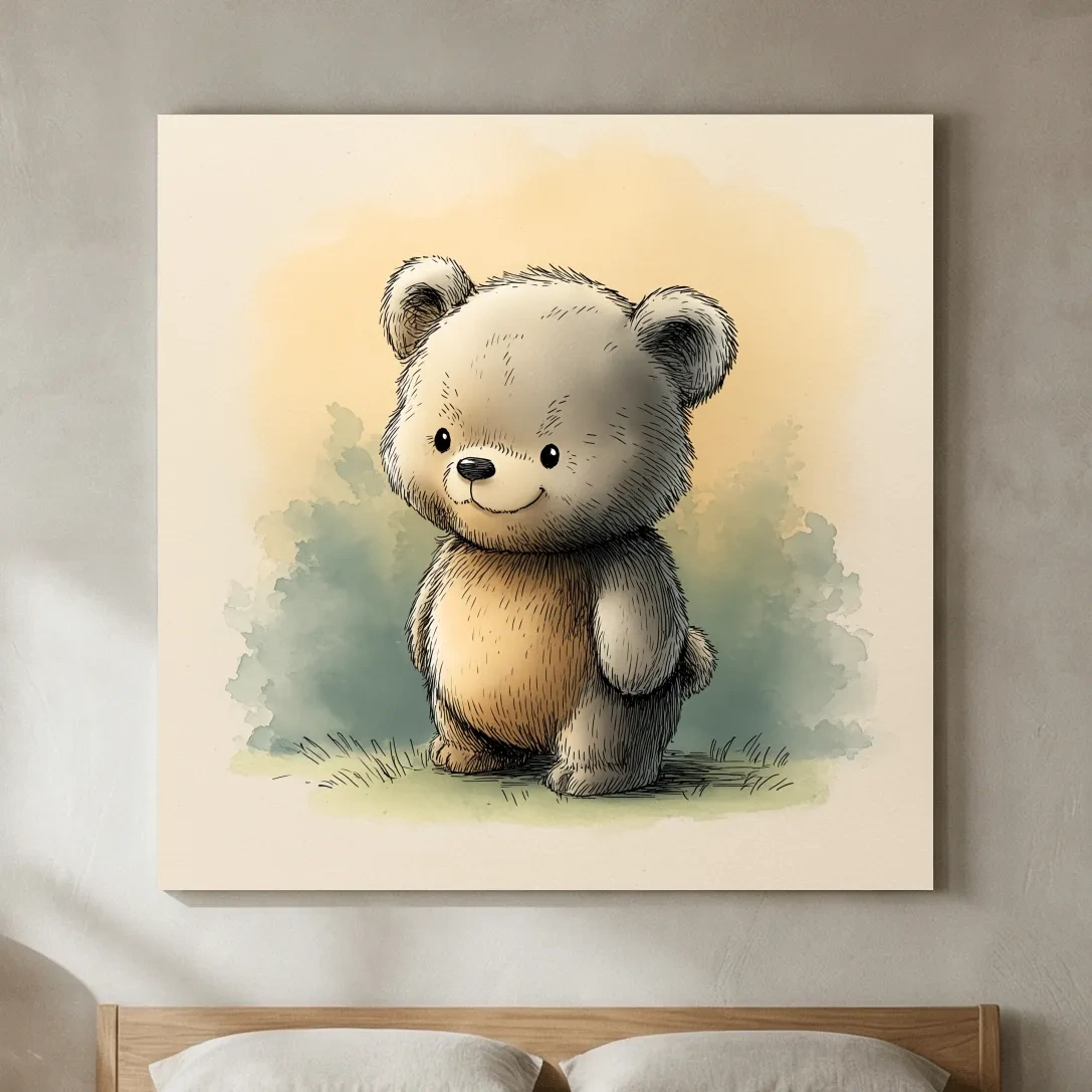 Cute Watercolor Teddy Bear Illustration - Whimsical Nursery Animal Wall Art