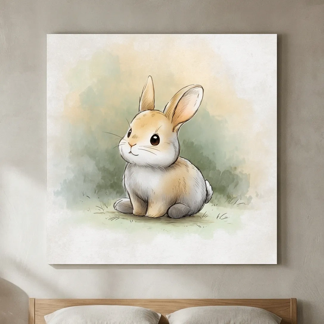 Cute Baby Bunny Watercolor Illustration - Whimsical Nursery Animal Wall Art