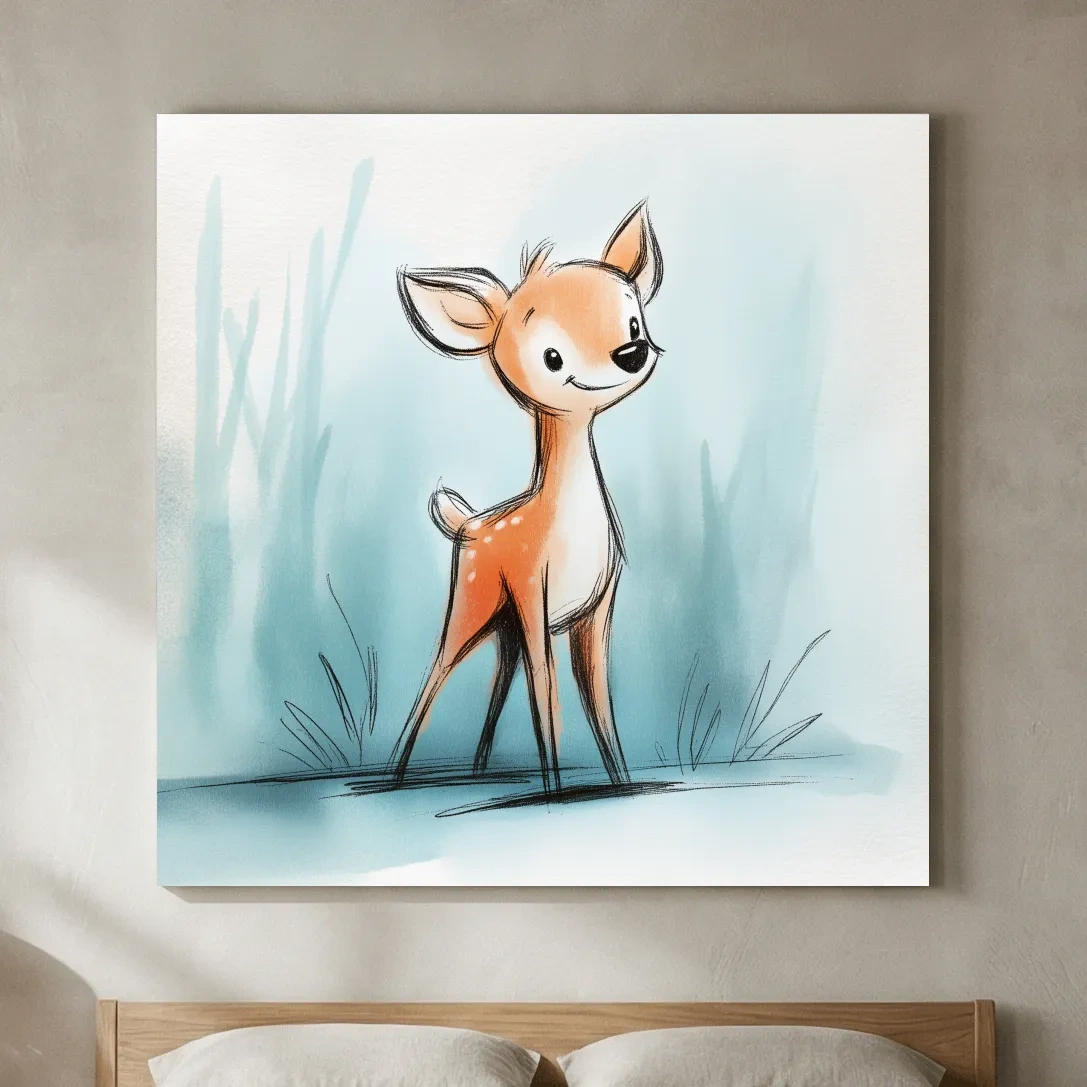 Cute Baby Deer Watercolor Illustration - Whimsical Woodland Nursery Wall Art