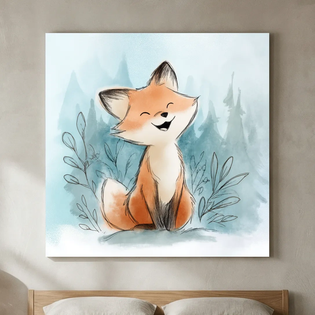 Whimsical Watercolor Fox Cub Illustration - Cute Woodland Nursery Wall Art