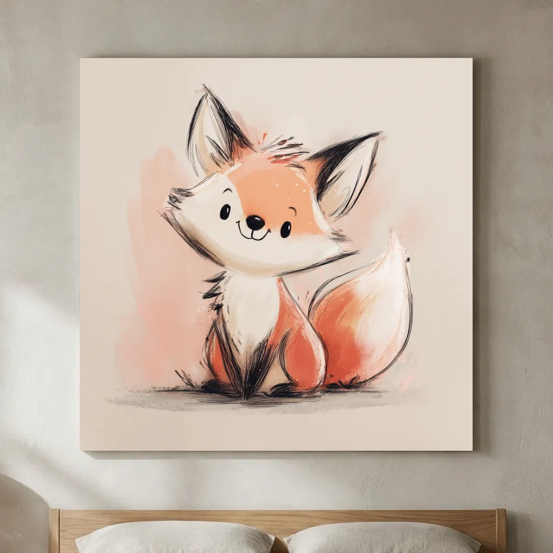 Cute Watercolor Baby Fox Illustration - Whimsical Woodland Nursery Wall Art