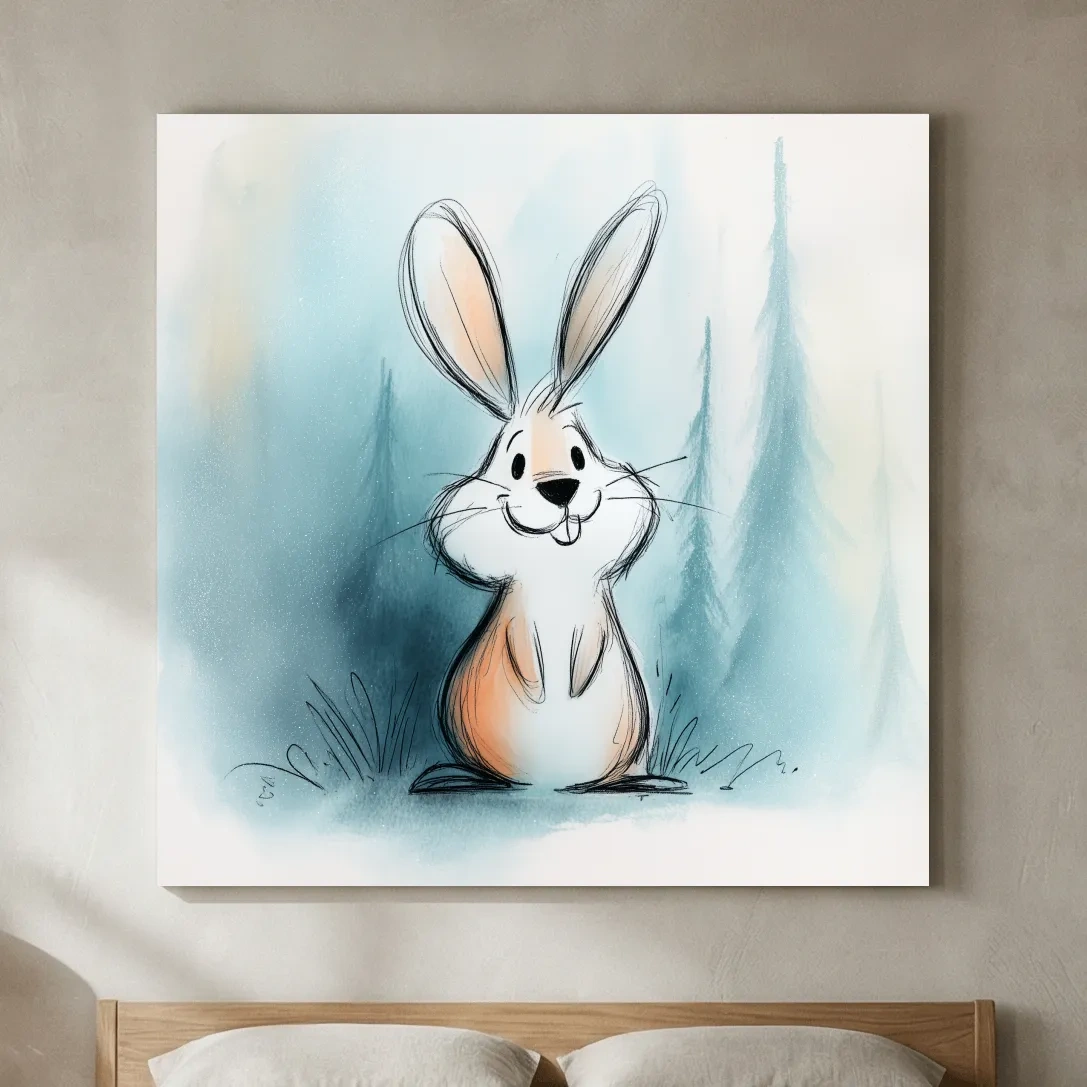 Cute Watercolor Bunny Illustration - Whimsical Woodland Nursery Wall Art