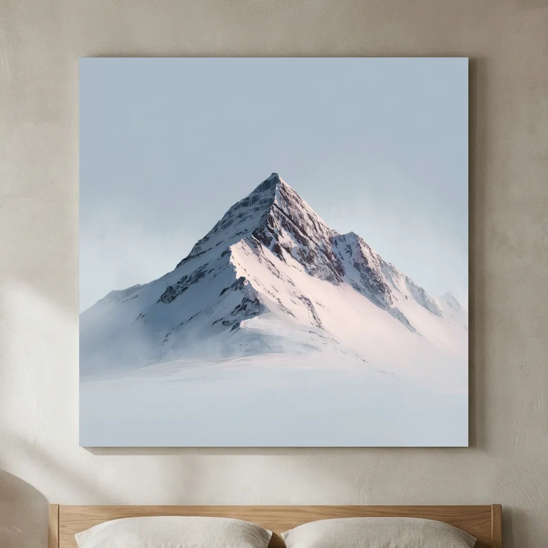 Minimalist Snowy Alpine Peak Painting - Serene Winter Mountain Wall Art