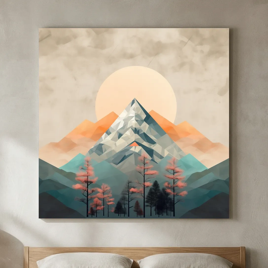 Minimalist Alpine Mountain Sunrise Artwork - Modern Landscape Wall Art