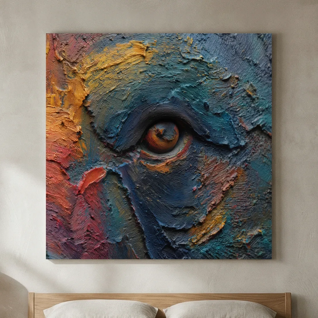 Abstract Bear Eye Impasto Style Artwork - Bold Colorful Wildlife Wall Art