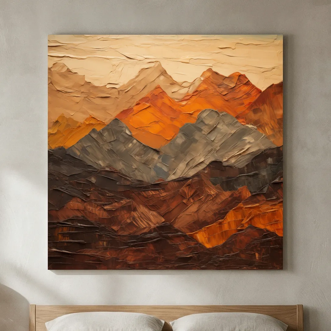 Textured Impasto Style Mountain Range - Rustic Earthy Abstract Wall Art