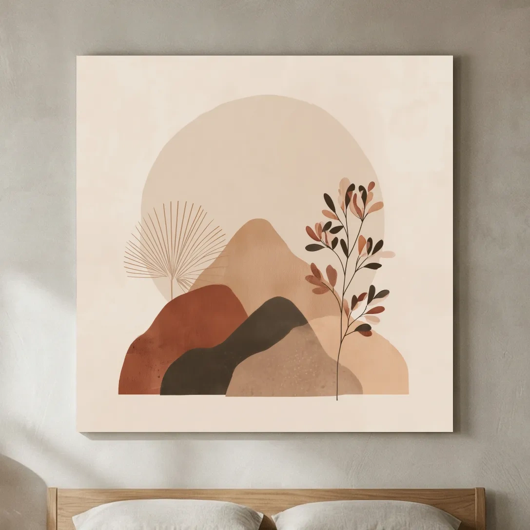 Boho Abstract Mountain Silhouette - Neutral Terracotta Botanical Wall Art