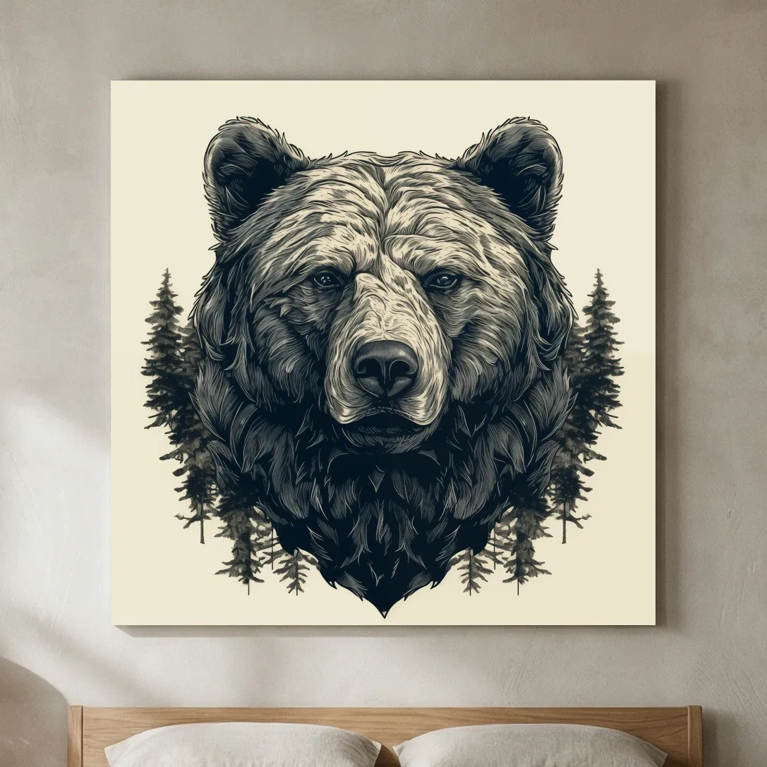 Grizzly Bear Portrait Illustration Artwork - Vintage Wilderness Forest Wall Art