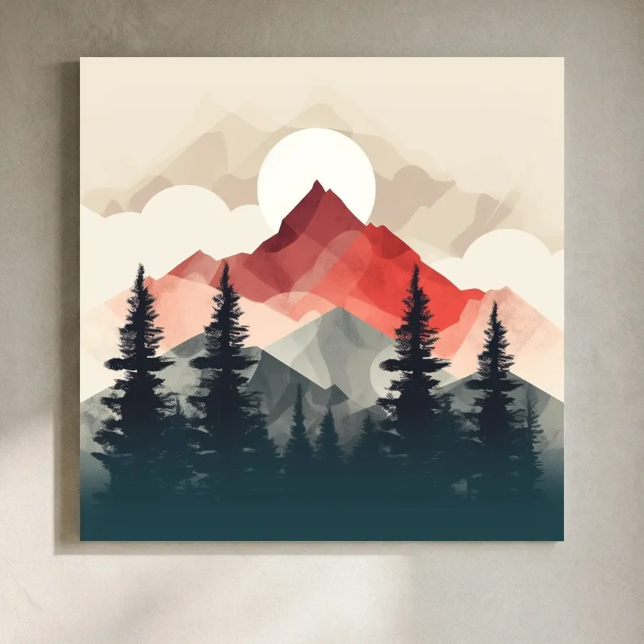 Minimal Alpine Mountain Sunrise - Pine Forest Wall Art
