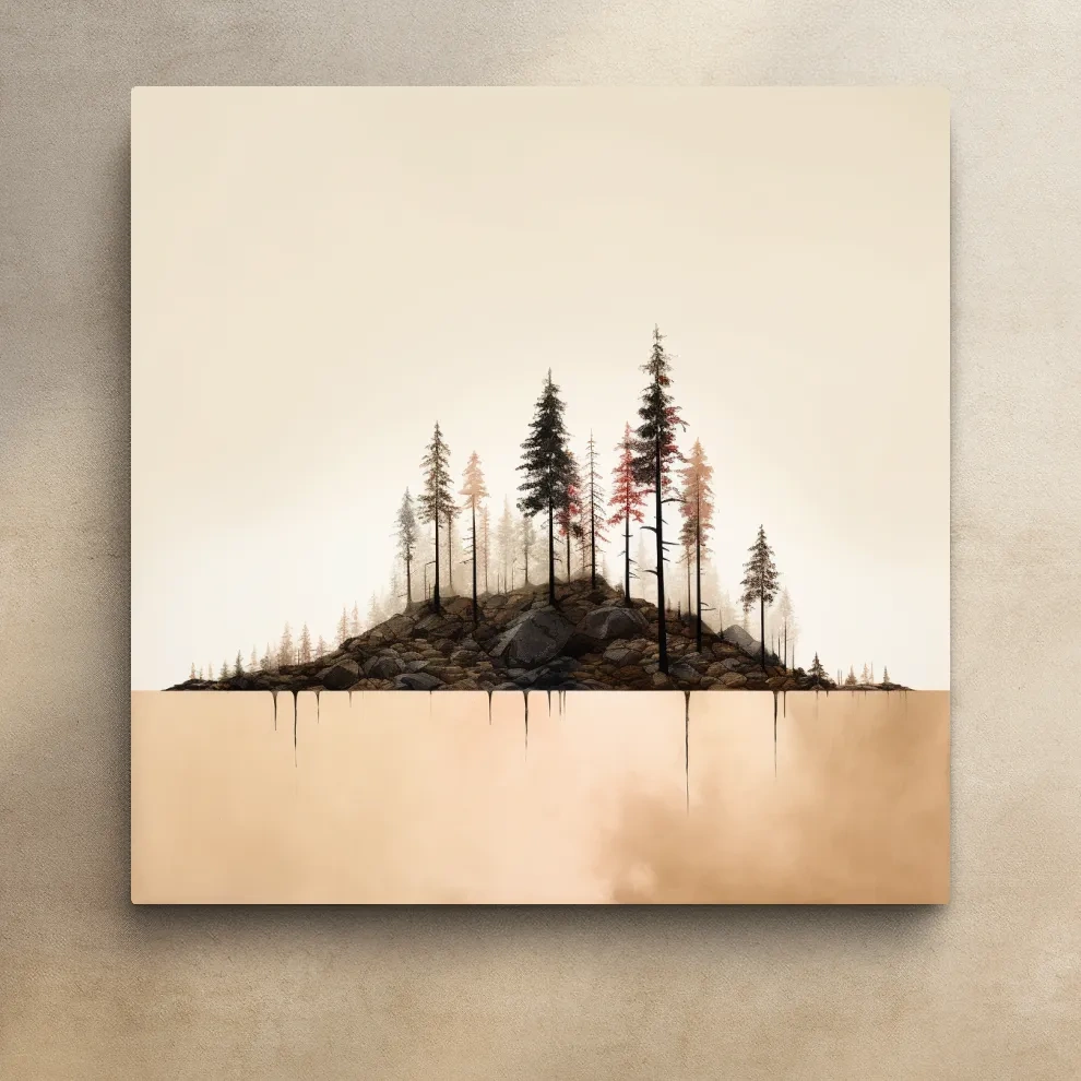 Minimalist Pine Forest Lake Illustration - Scandinavian Landscape Artwork