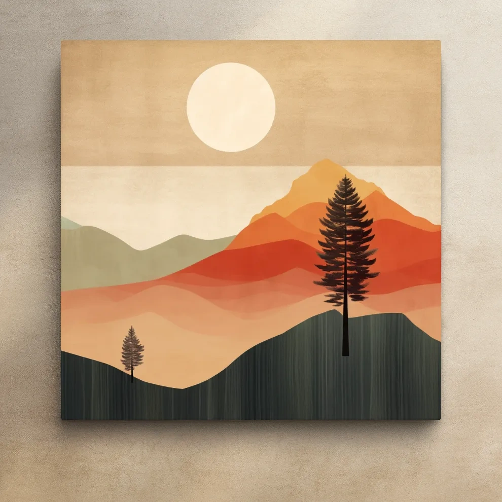 Mimimalist mountain art, sunset over the mountains