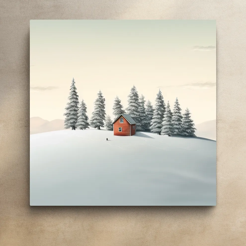 Minimal art, cabin in the snow