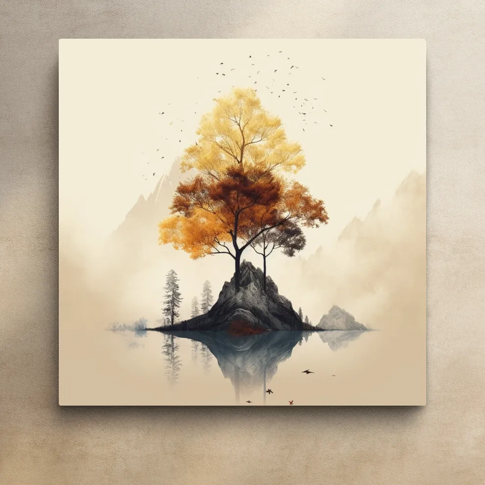 Minimal art, tree growing from rock