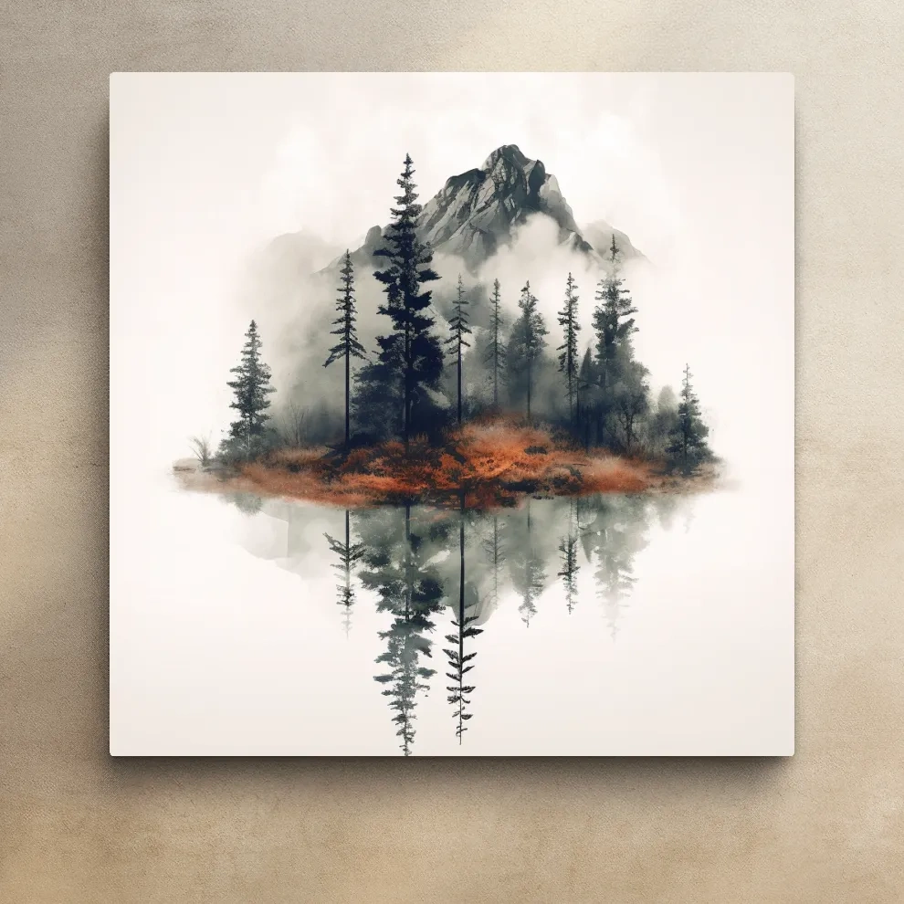 Minimal art, trees reflecting from a lake