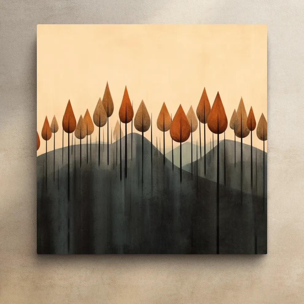 Minimal abstract art, a line of autumn trees