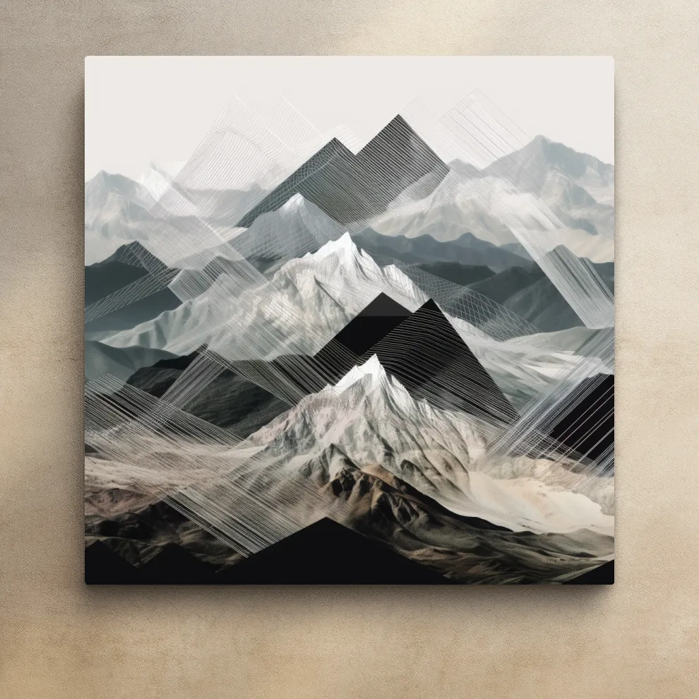 Photographic mountain art, overlayed with abstract lines