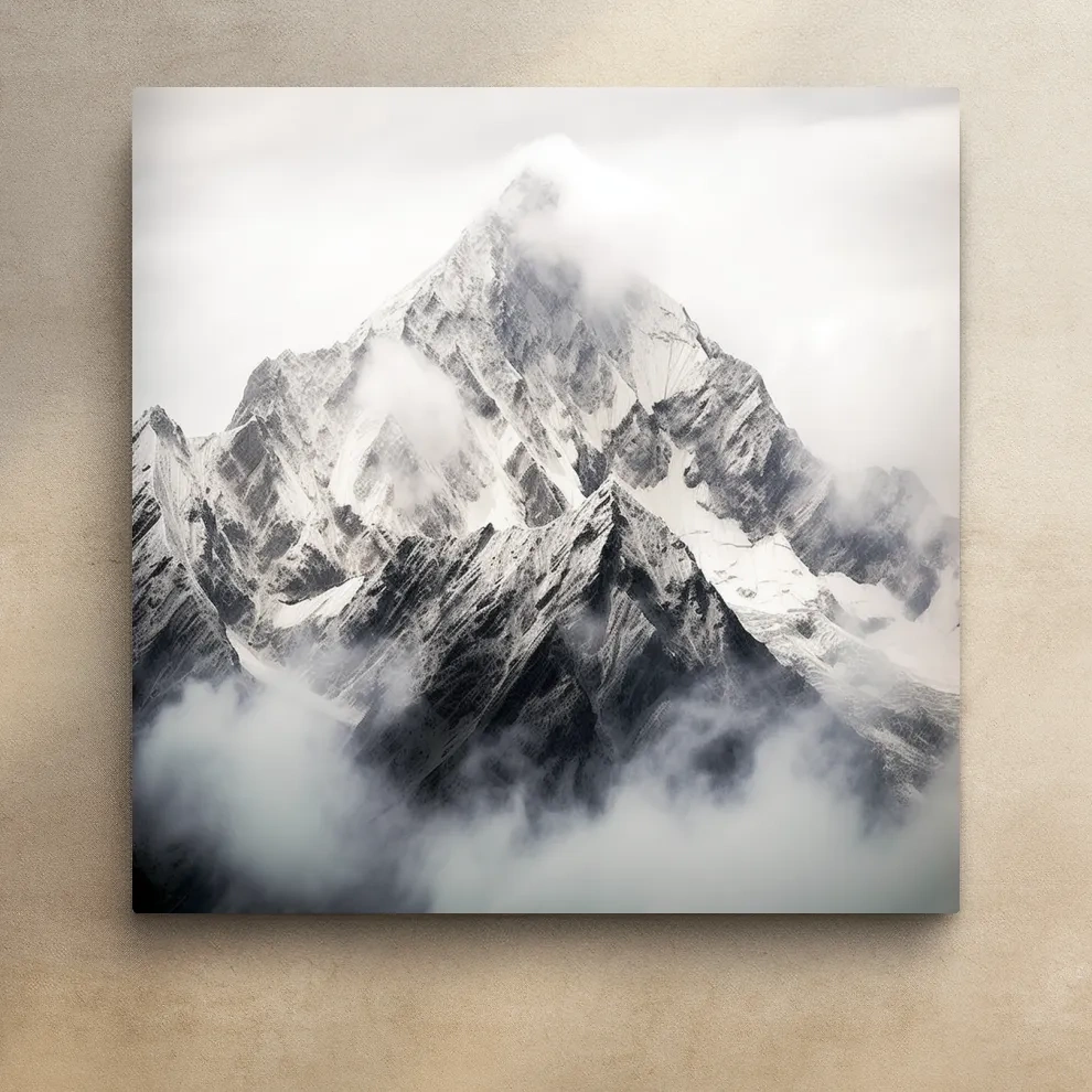 Photographic art, snowy glacier in the clouds