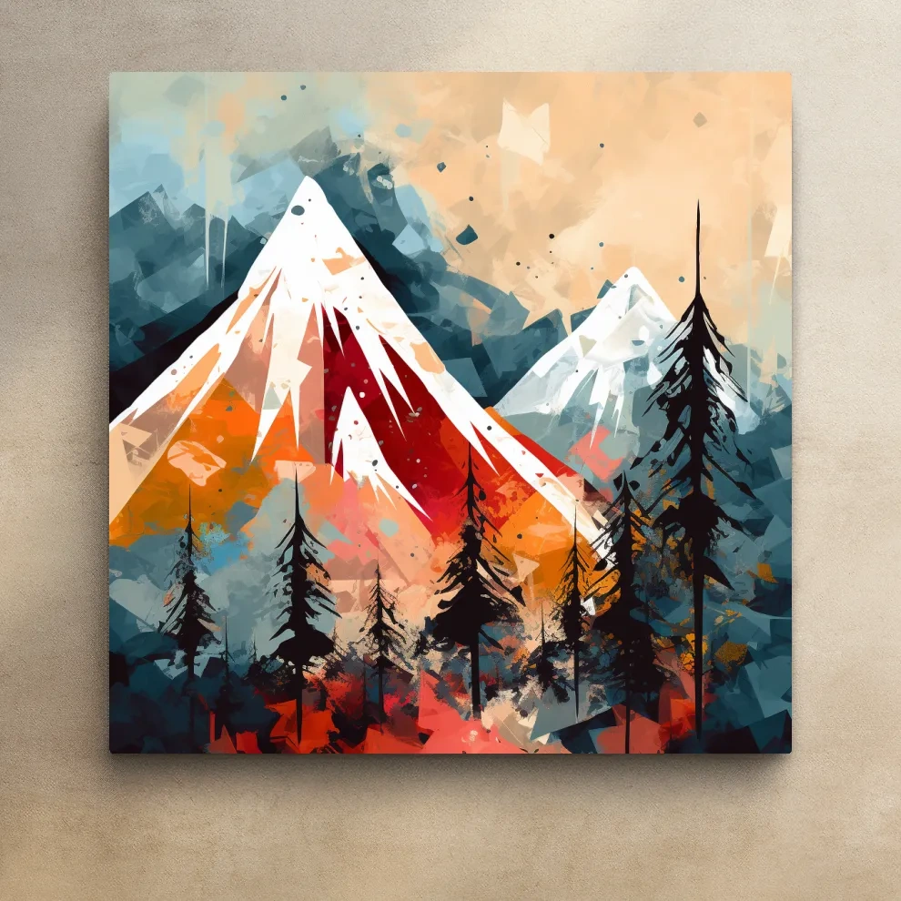 Rustic Abstract Mountain Peaks And Pine Forest - Landscape Wall Art