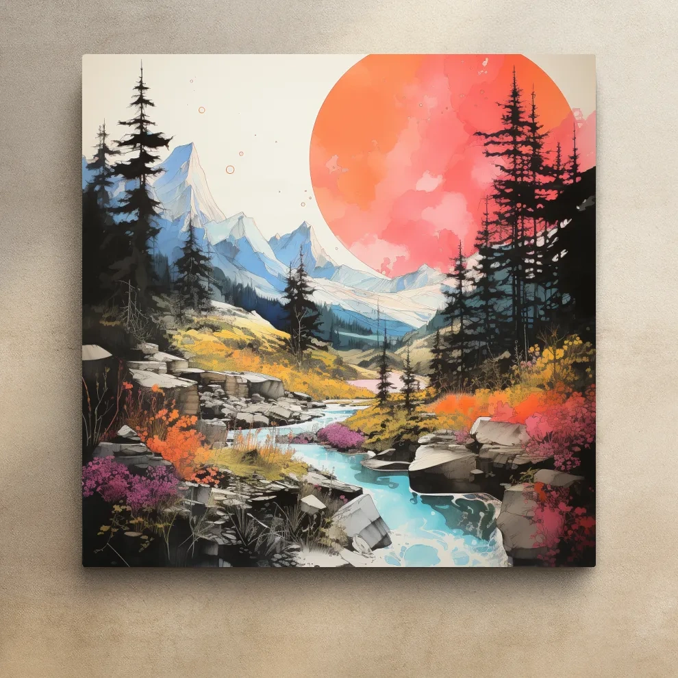Colourful alpine sunset artwork