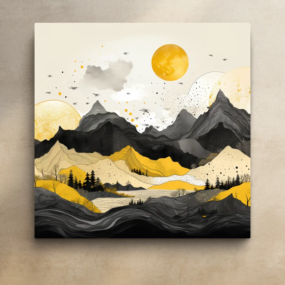 Bold lines mountain illustration, yellow and black