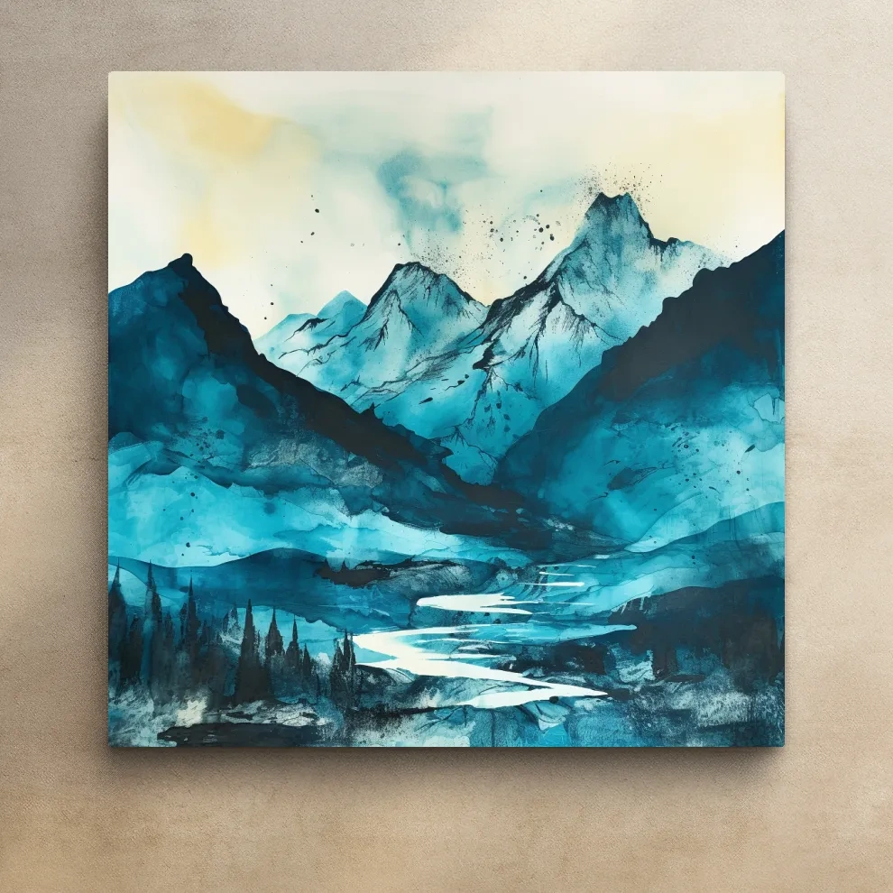 Abstract watercolour art of a mountain landscape