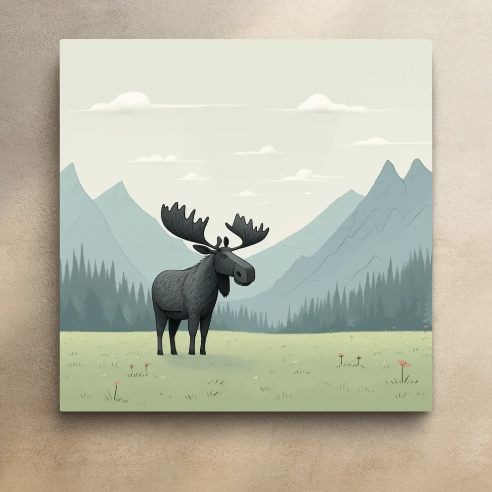 Childrens illustration of a moose in the alpine