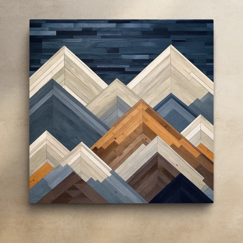 Geometric Wooden Mountain Peaks - Modern Abstract Landscape Wall Art