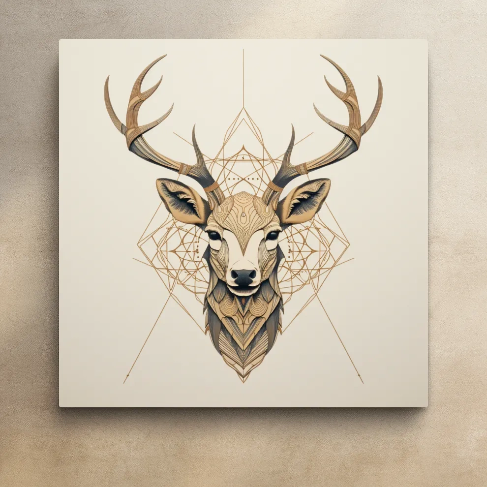Geometric tattoo style illustration of a deer head