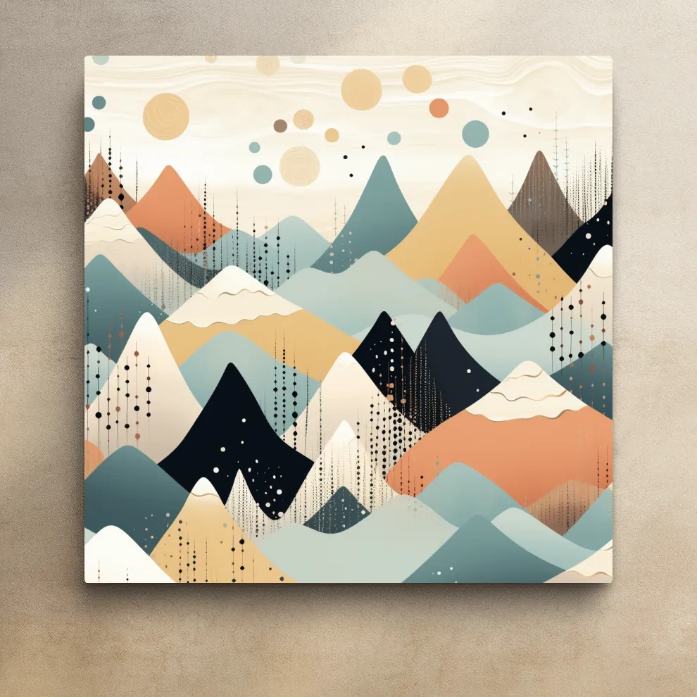 Mid-century bohemian art, pastel mountain patterns