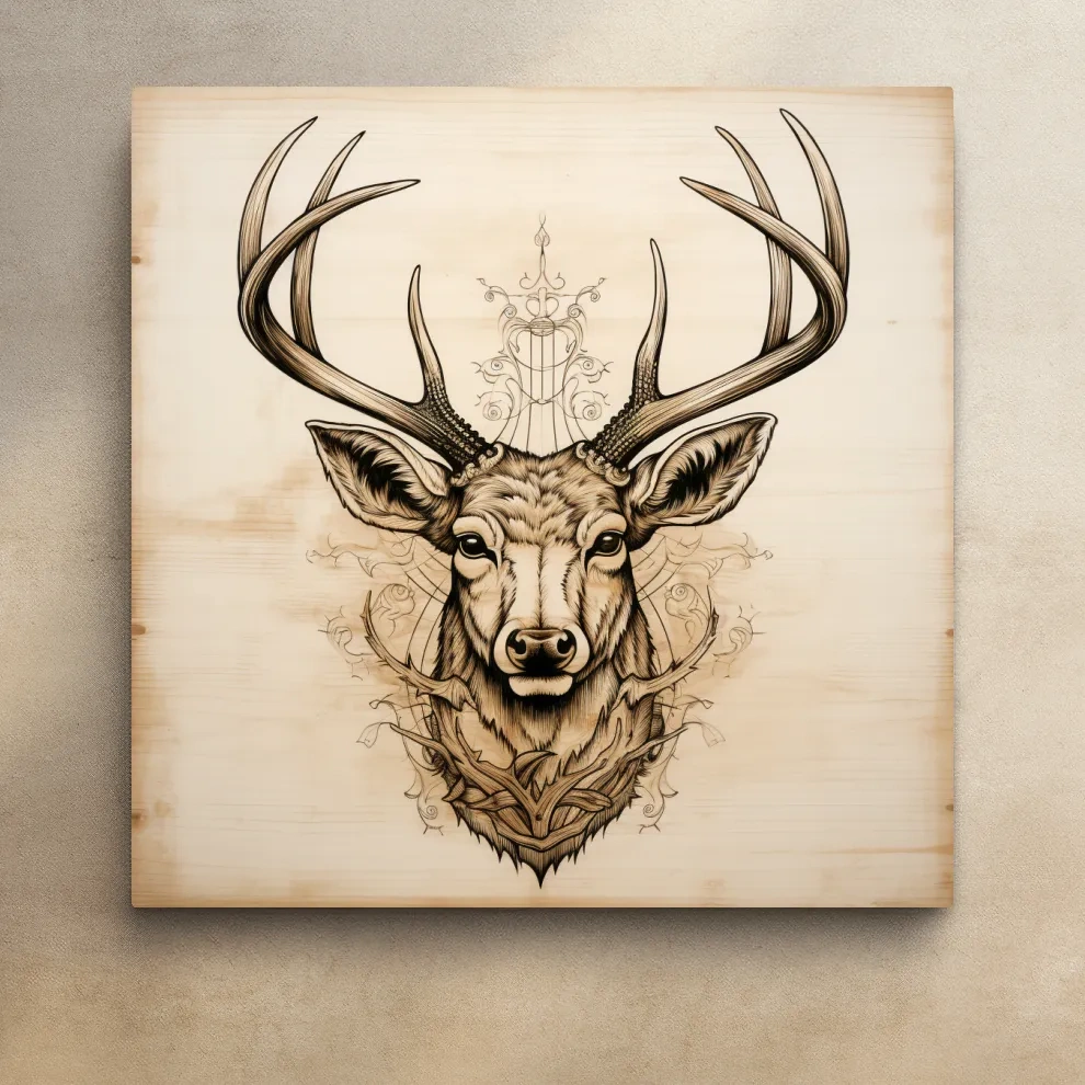 Subtle wood burning art of an elegant deer head