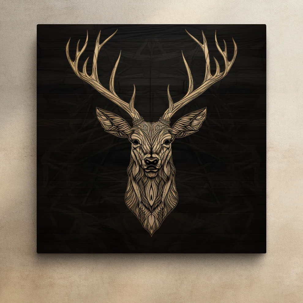 Elegant Geometric Deer Head Line Art - Rustic Woodcut Style Wildlife Artwork