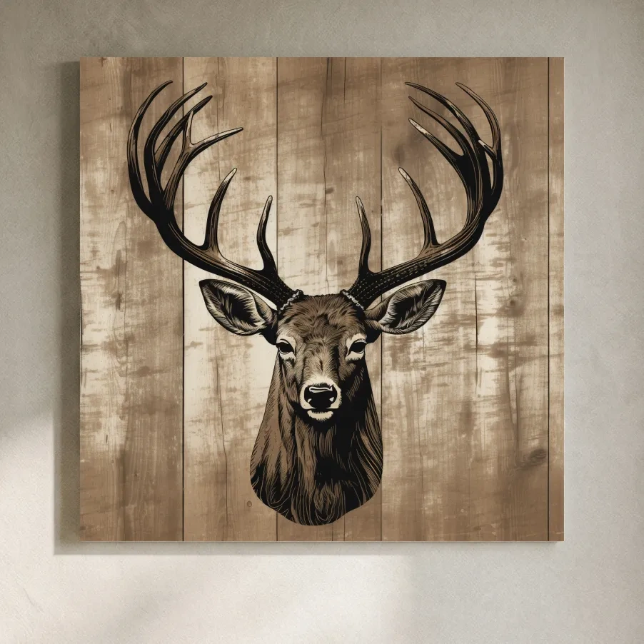Rustic Stag Head Illustration - Vintage Cabin Lodge Wildlife Wall Art