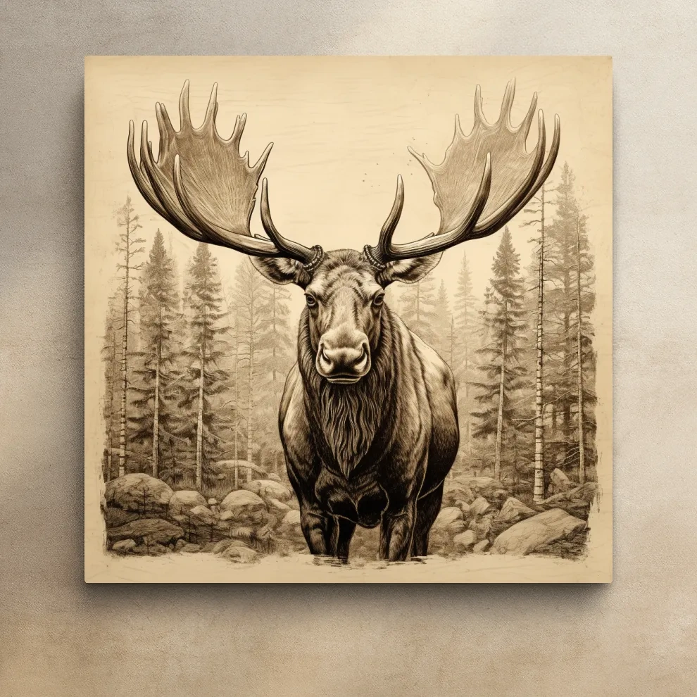 Vintage style sepia drawing of a large moose