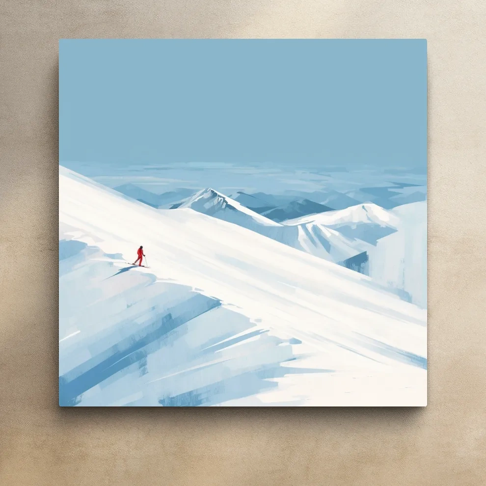 Backcountry skier painting artwork, simple minimalist style