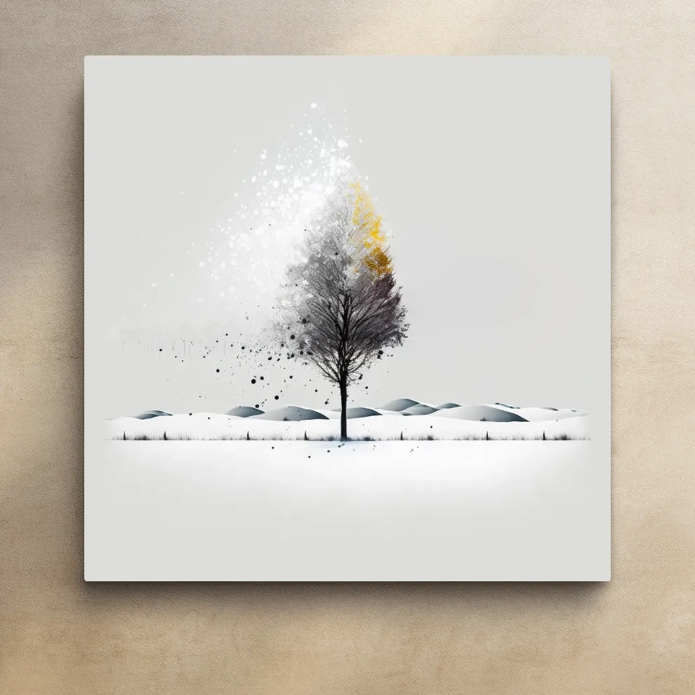 Abstract minimal illustration of a tree in the snow