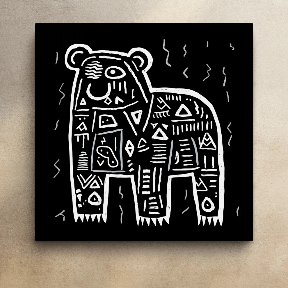 Quirky tribal doodle illustration of a bear