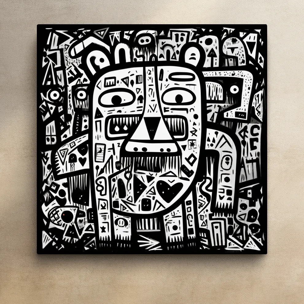 Tribal style doodle illustration of a bear character
