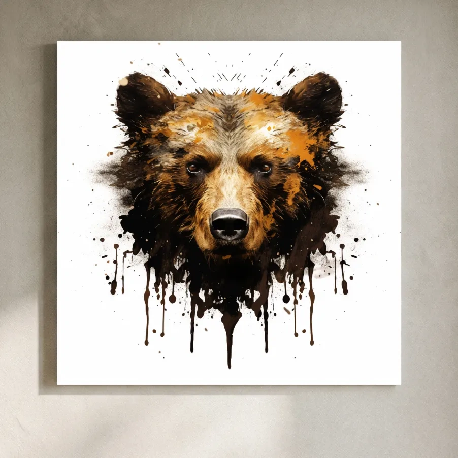 Splatter Rorschach Inkblot Paint Grizzly Bear Portrait - Wildlife Artwork
