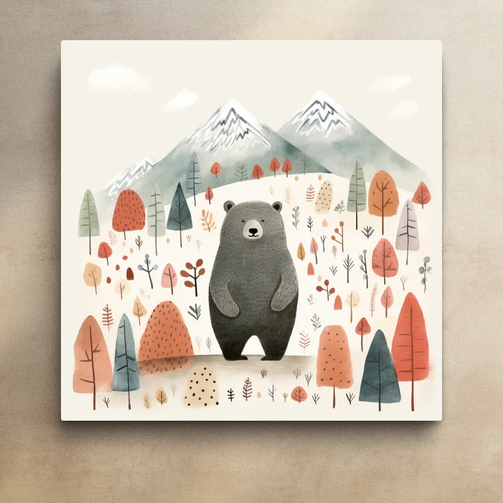Nursery storybook art illustration of a black bear in the forest