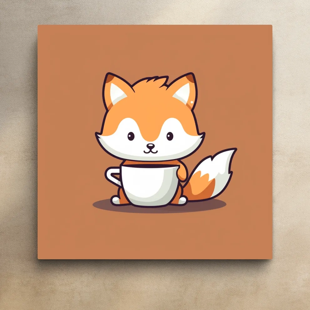 Cute baby fox illustration art, morning coffee